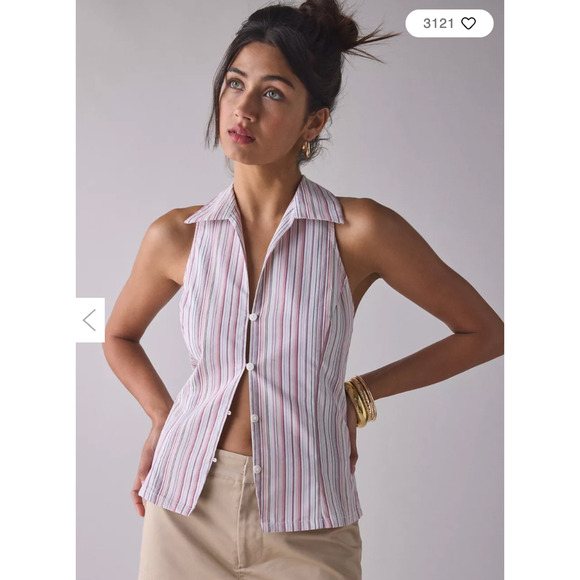 S Urban Outfitters Party Girl Cotton Blend Pink Striped Vest NWT - Picture 1 of 7